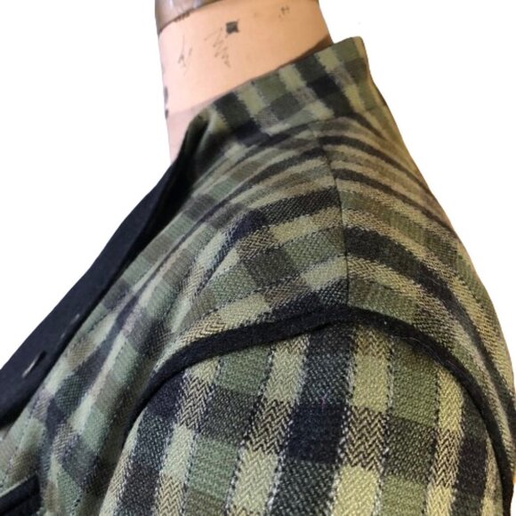 Vintage 90s wool checkered olive green and black blazer jacket, Plus size - Picture 8 of 16